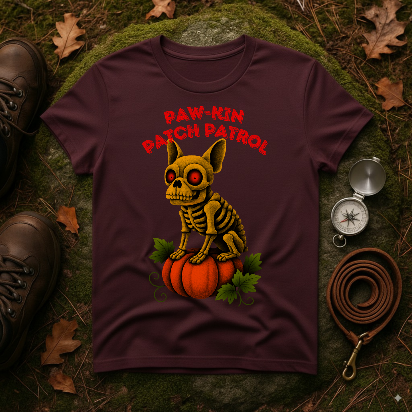 Paw-kin Patch Patrol Skeleton Frenchie Halloween T-Shirt