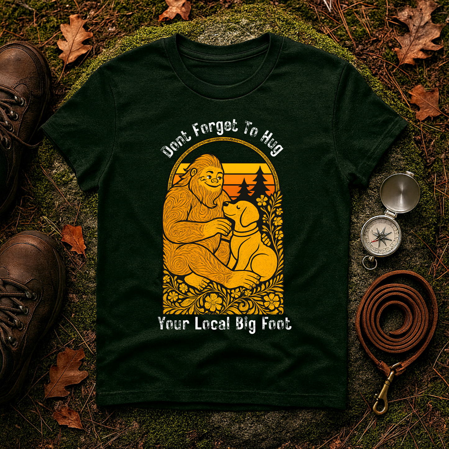 Bigfoot Hug T-Shirt — Sasquatch Dog Lover Tee