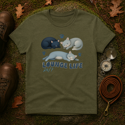 Lounge Life Cat T-Shirt | Funny Lazy Cats 24/7 Graphic Tee