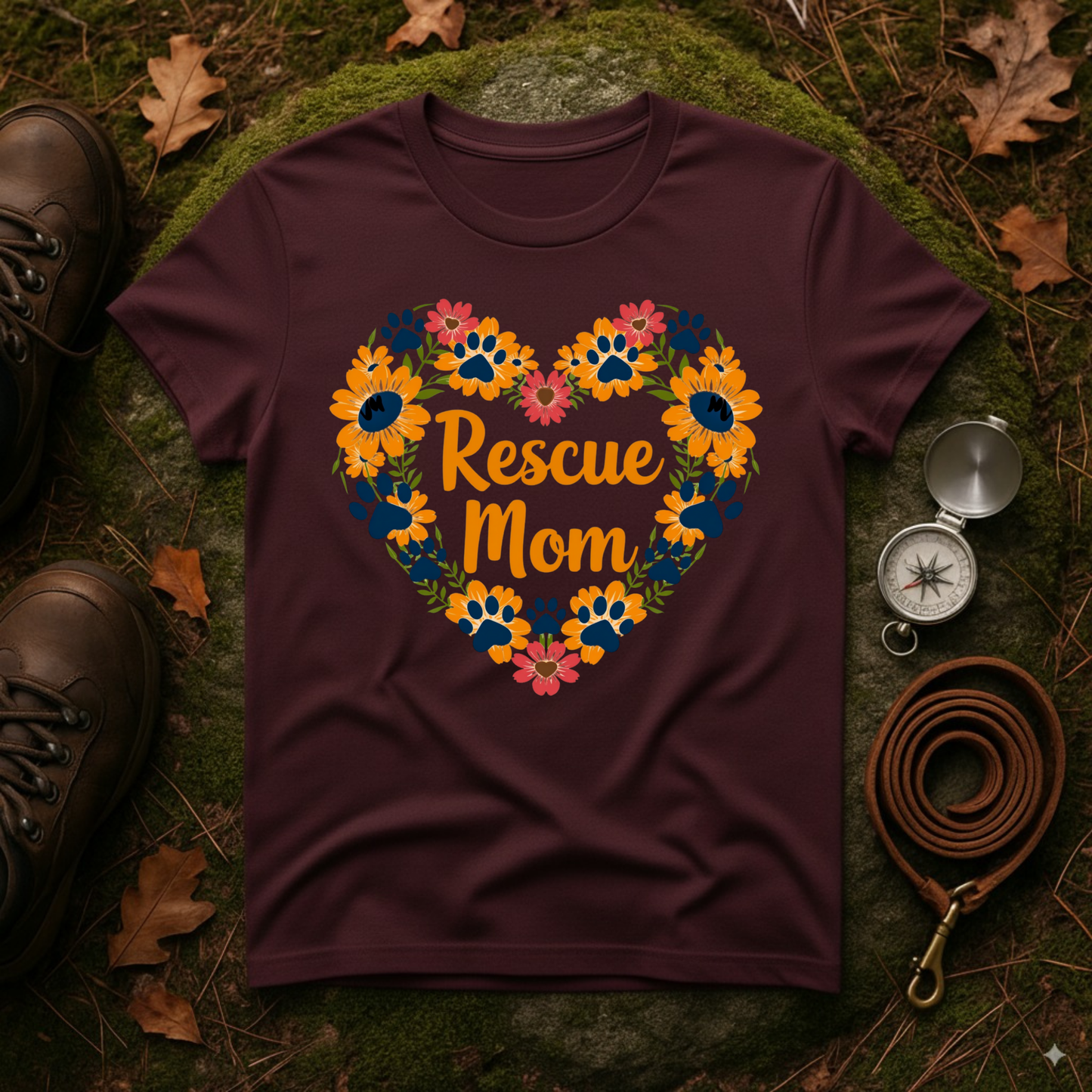 Rescue Mom Floral Heart Tee – Dog Mom Gift