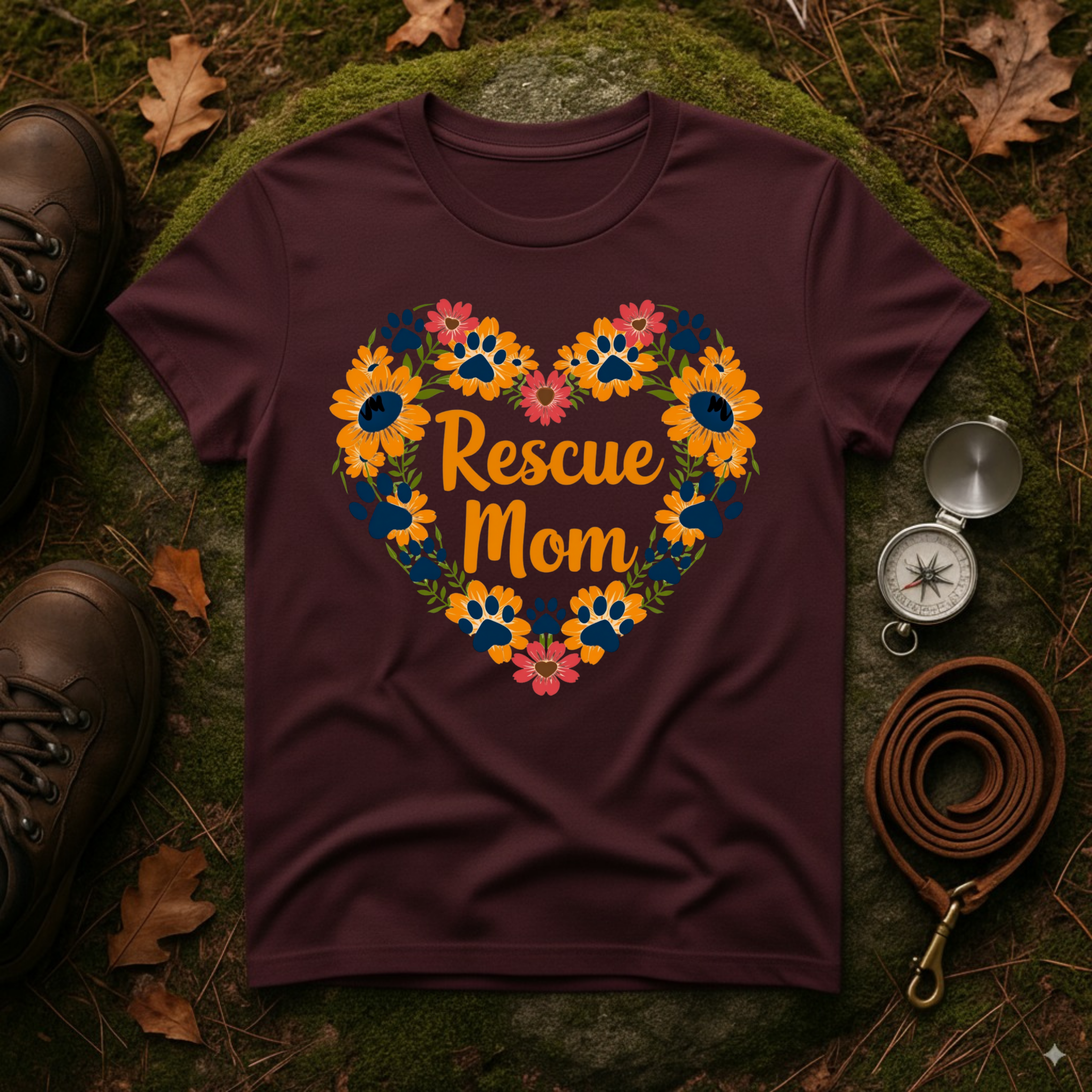 Rescue Mom Floral Heart T-Shirt