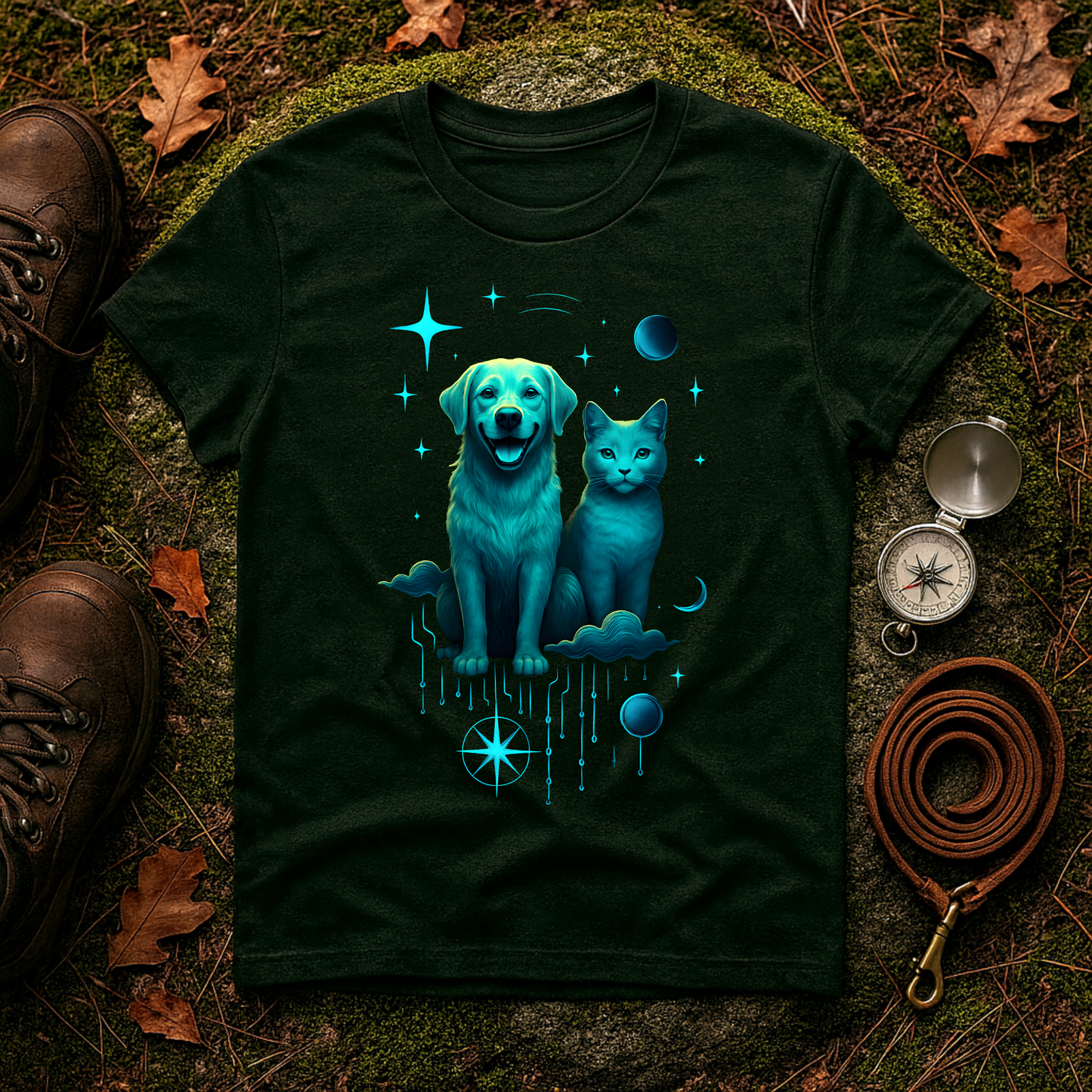 Celestial Dog and Cat Glow Space Pet Lover T-Shirt