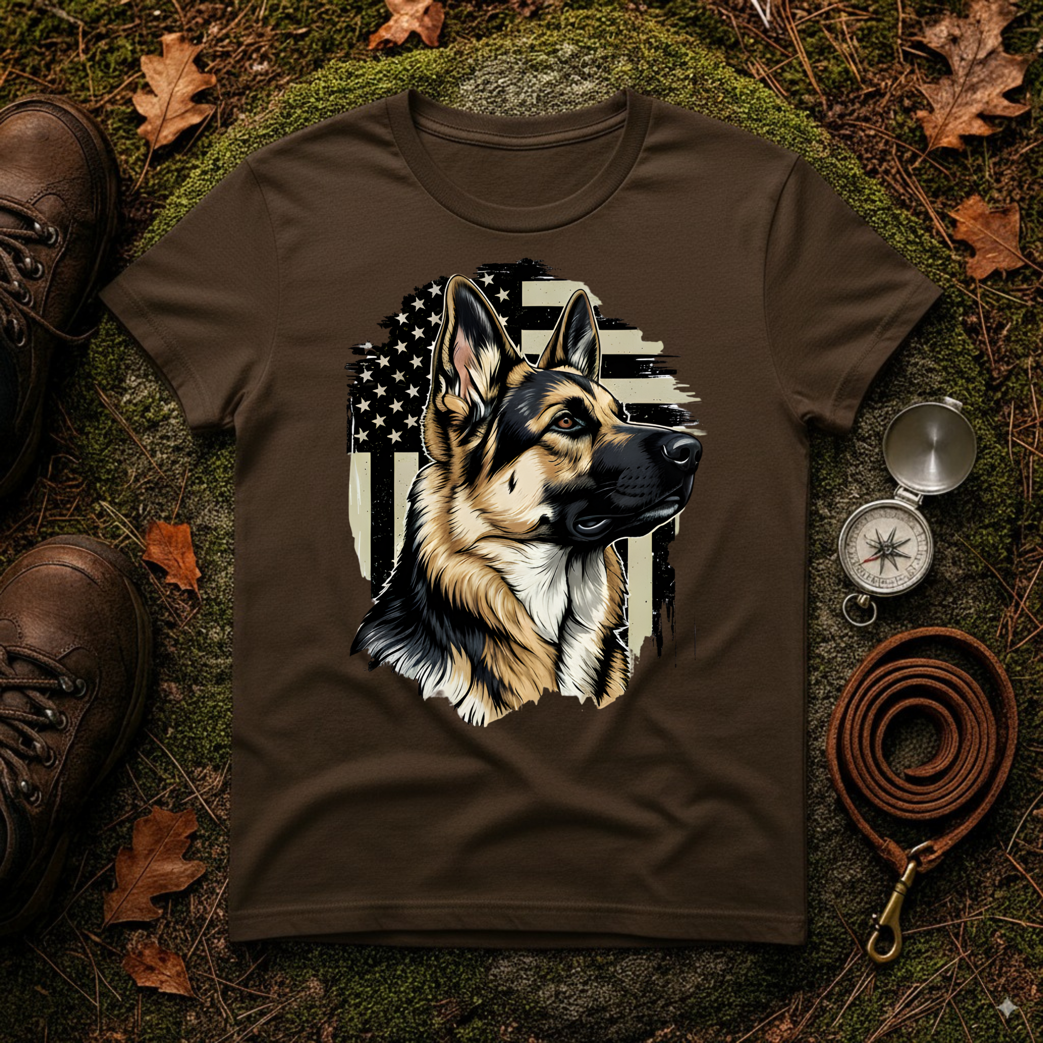 German Shepherd American Flag T-Shirt