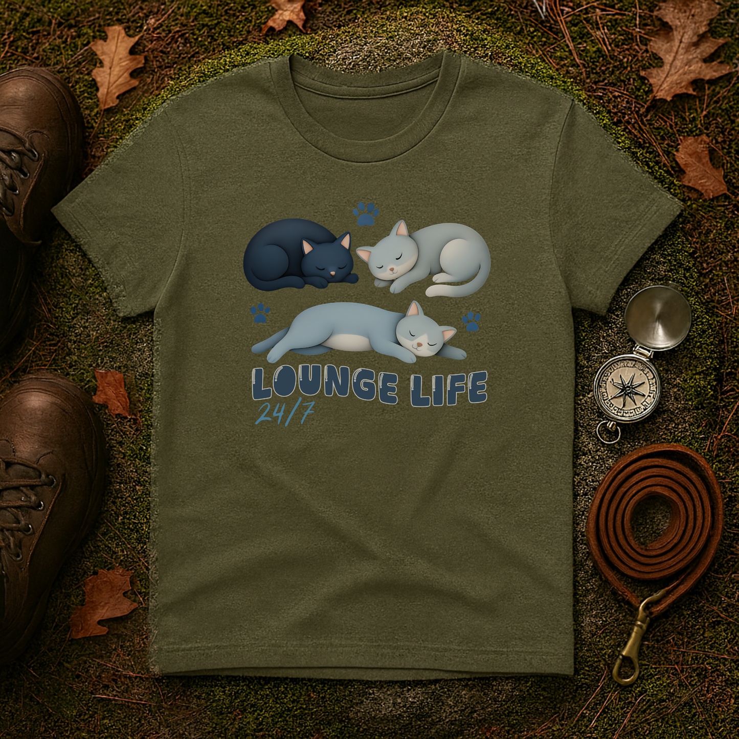 Lounge Life Cat T-Shirt | Funny Lazy Cats 24/7 Graphic Tee