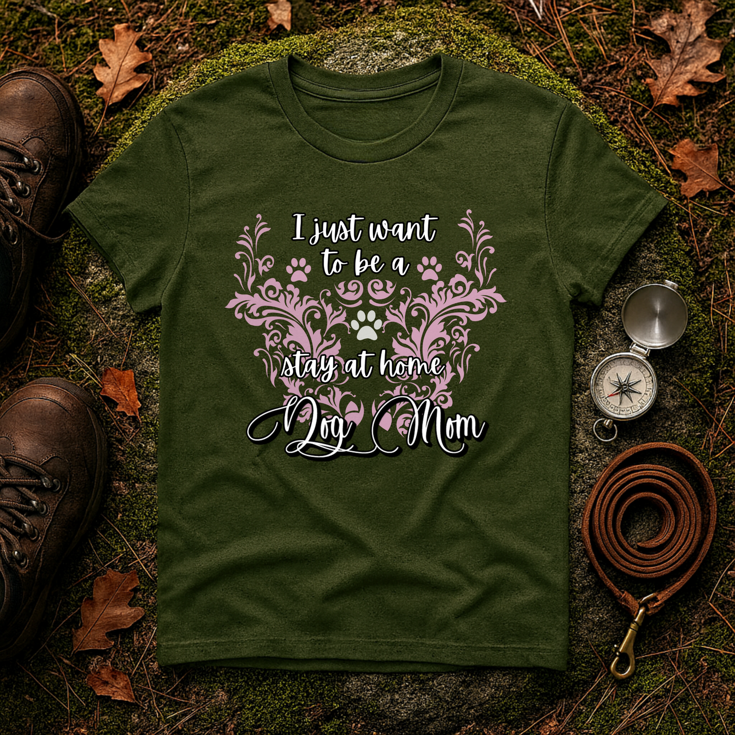 Stay at Home Dog Mom Pink Paw Print T-Shirt