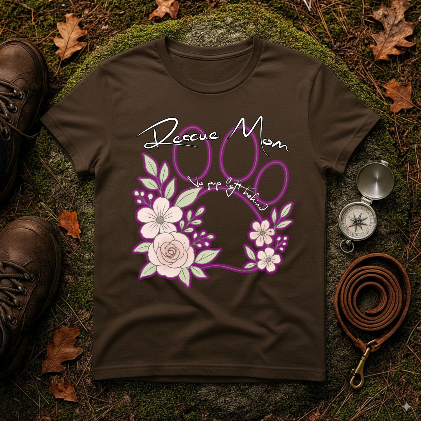 Rescue Mom Floral Paw Print Tee – No Pup Left Behind