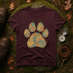 Vintage Tropical Floral Paw Print T-Shirt