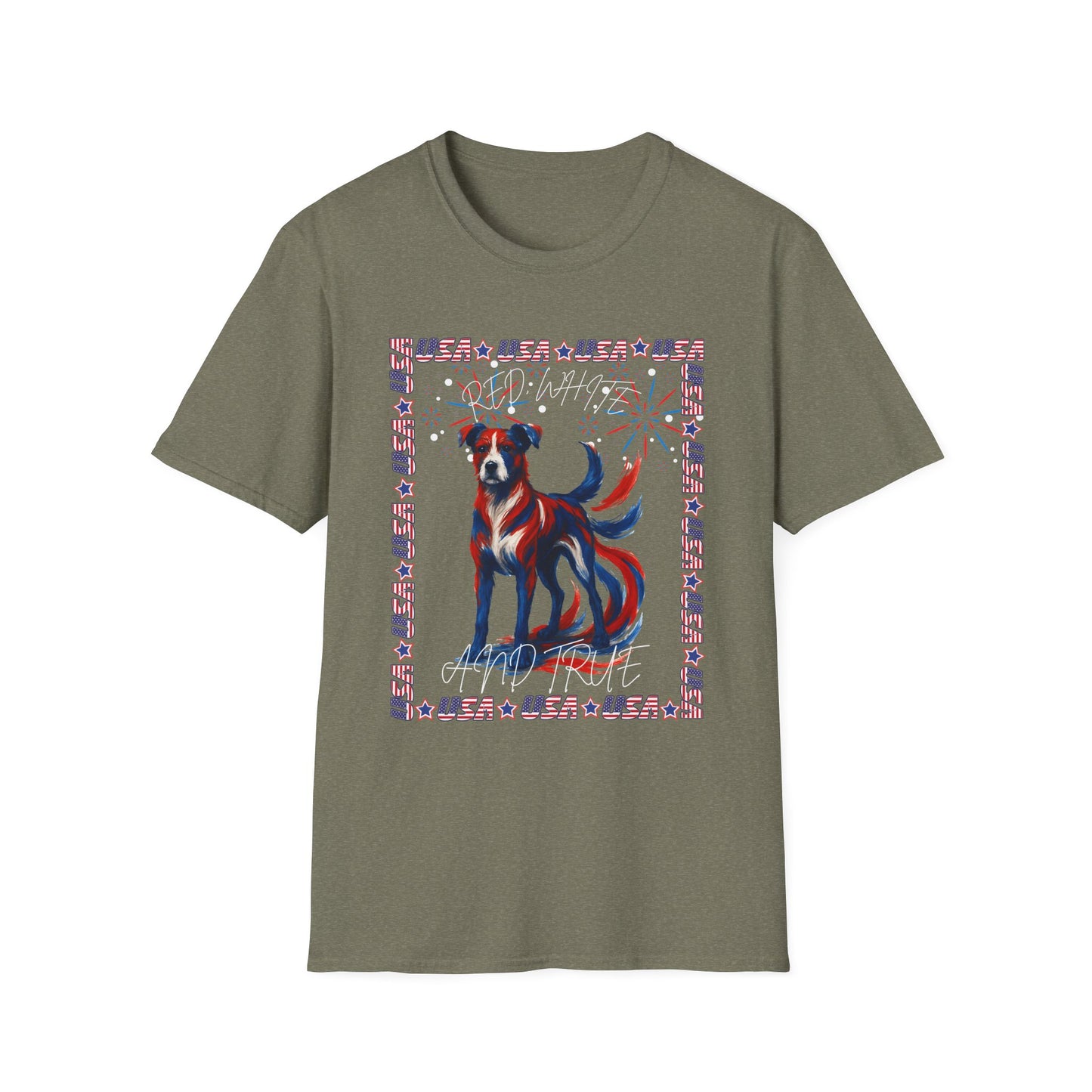 Patriotic Dog T-Shirt | Unisex Softstyle Tee | 4th of July | Casual Wear | Gift for Dog Lovers | Fun Summer Shirt