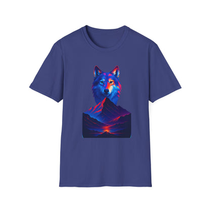 Neon Wolf and Mountain Sunset Spirit Animal T-Shirt