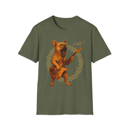 Rocking French Bulldog Unisex T-Shirt, Dog Lover Gift, Music Tee, Funny Graphic Shirt, Pet Themed Apparel