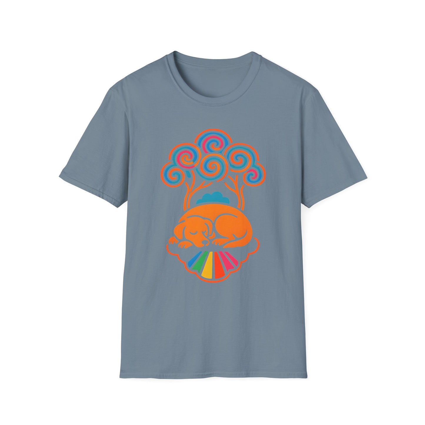 Colorful Sleeping Dog Trippy Tree Psychedelic T-Shirt , Comfortable Tee, Gift for Dog Lovers, Casual Style, Fun and Colorful Graphic
