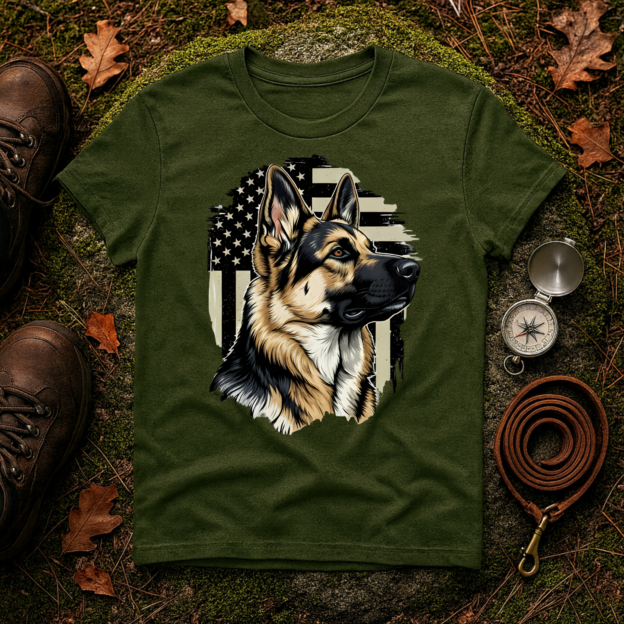 German Shepherd American Flag T-Shirt