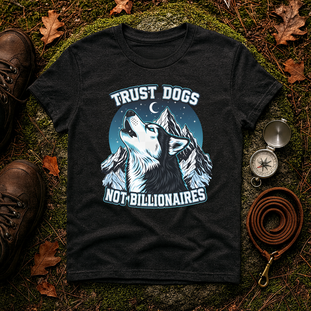 Trust Dogs Not Billionaires Husky Mountain T-Shirt