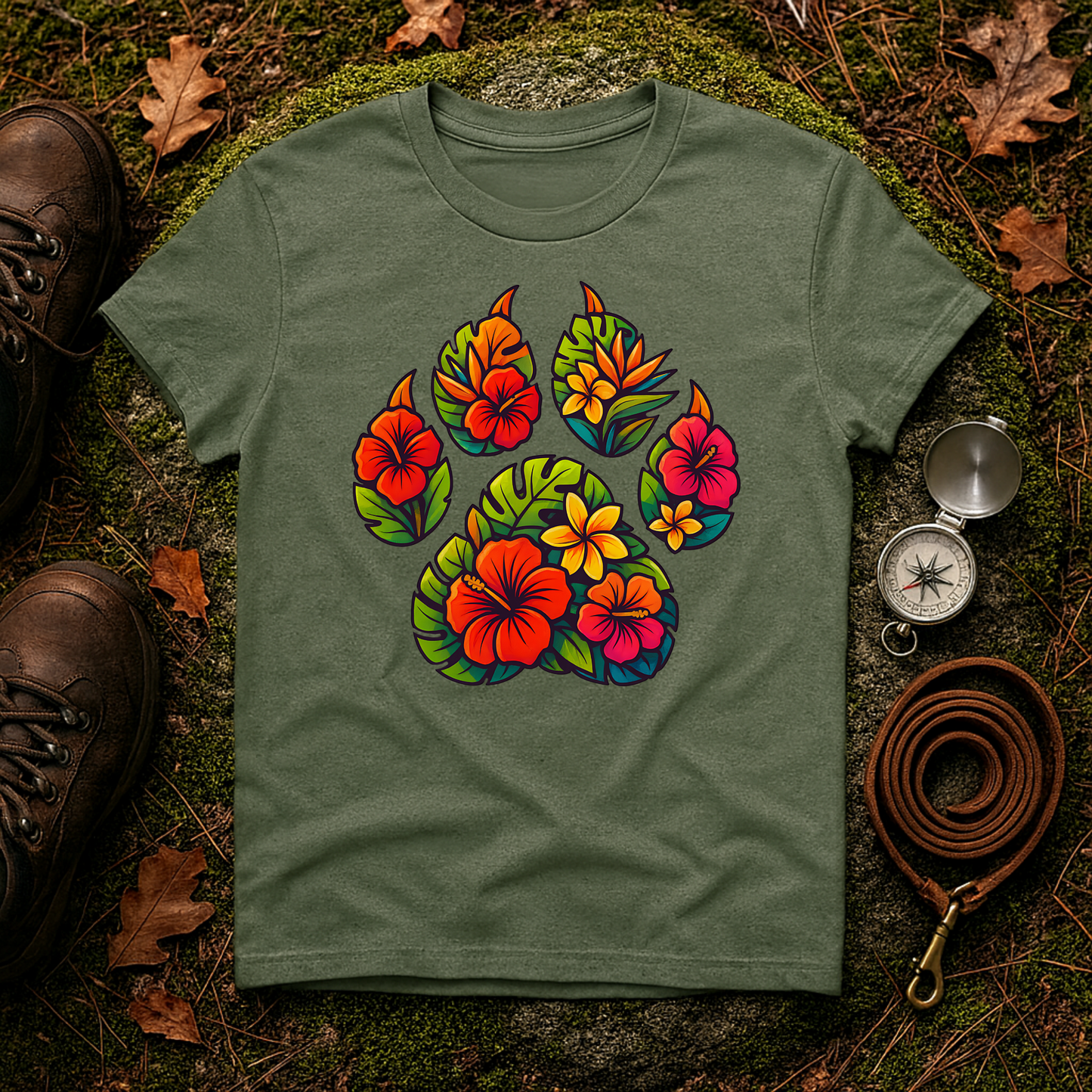Tropical Paw Print T-Shirt | Hawaiian Dog Lover Graphic Tee