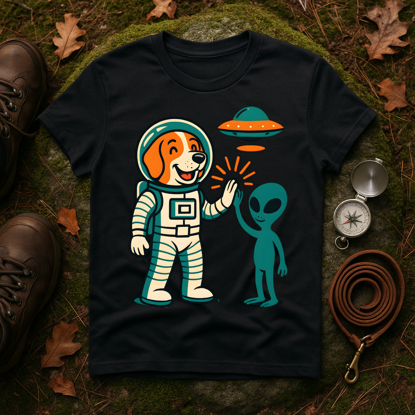 Alien High Five Dog T-Shirt – Funny Space Dog Tee for Animal Lovers, Casual Wear