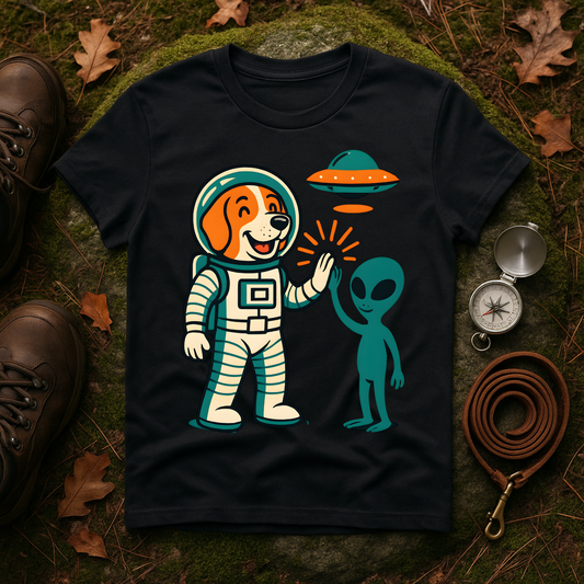 Alien High Five Dog T-Shirt – Funny Space Dog Tee for Animal Lovers, Casual Wear