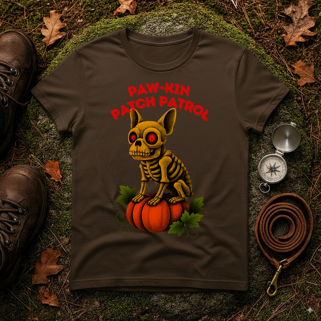 Paw-kin Patch Patrol Skeleton Frenchie Halloween T-Shirt