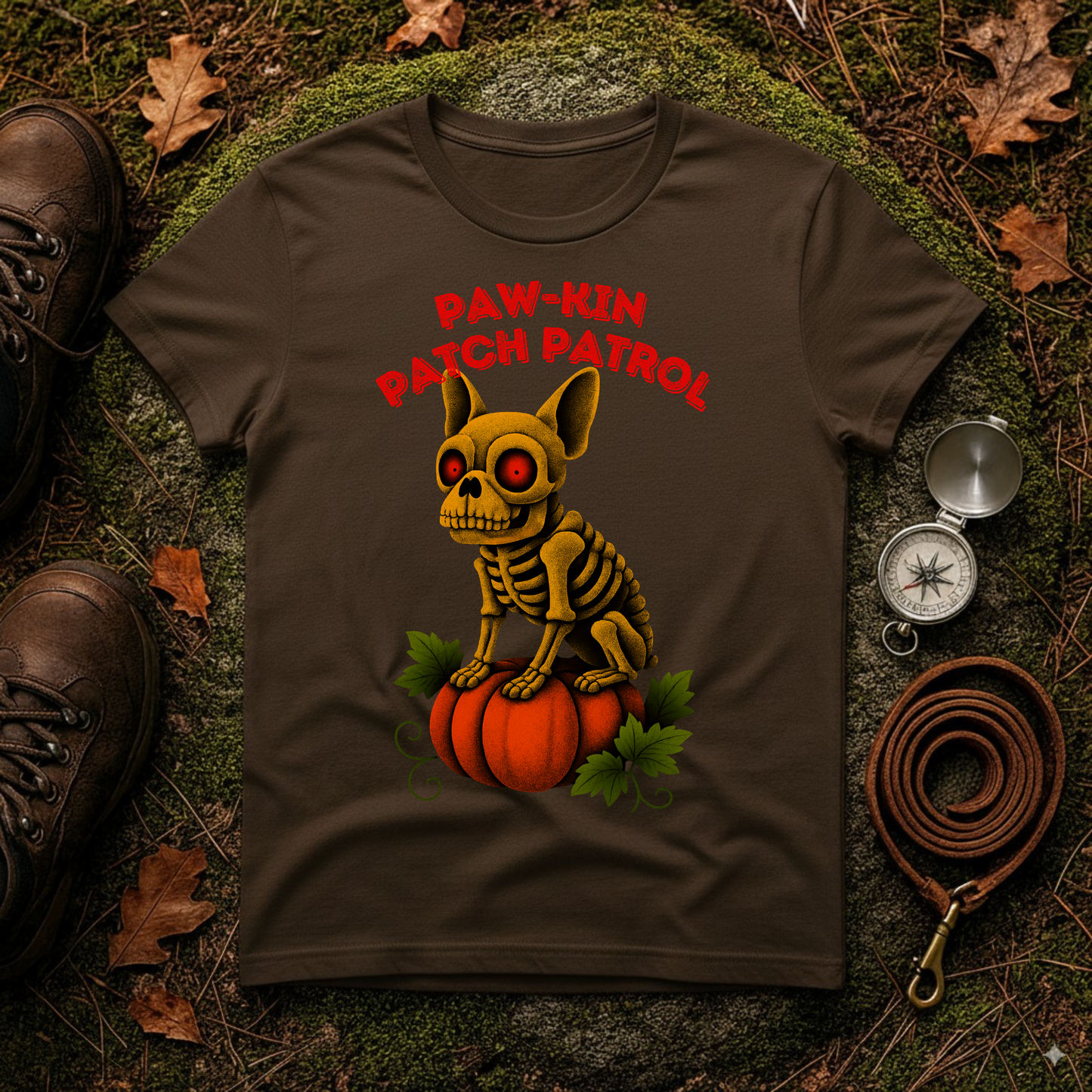 Paw-kin Patch Patrol Skeleton Frenchie Halloween T-Shirt