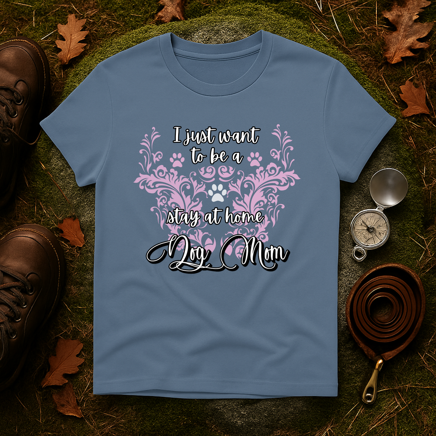 Stay at Home Dog Mom Pink Paw Print T-Shirt