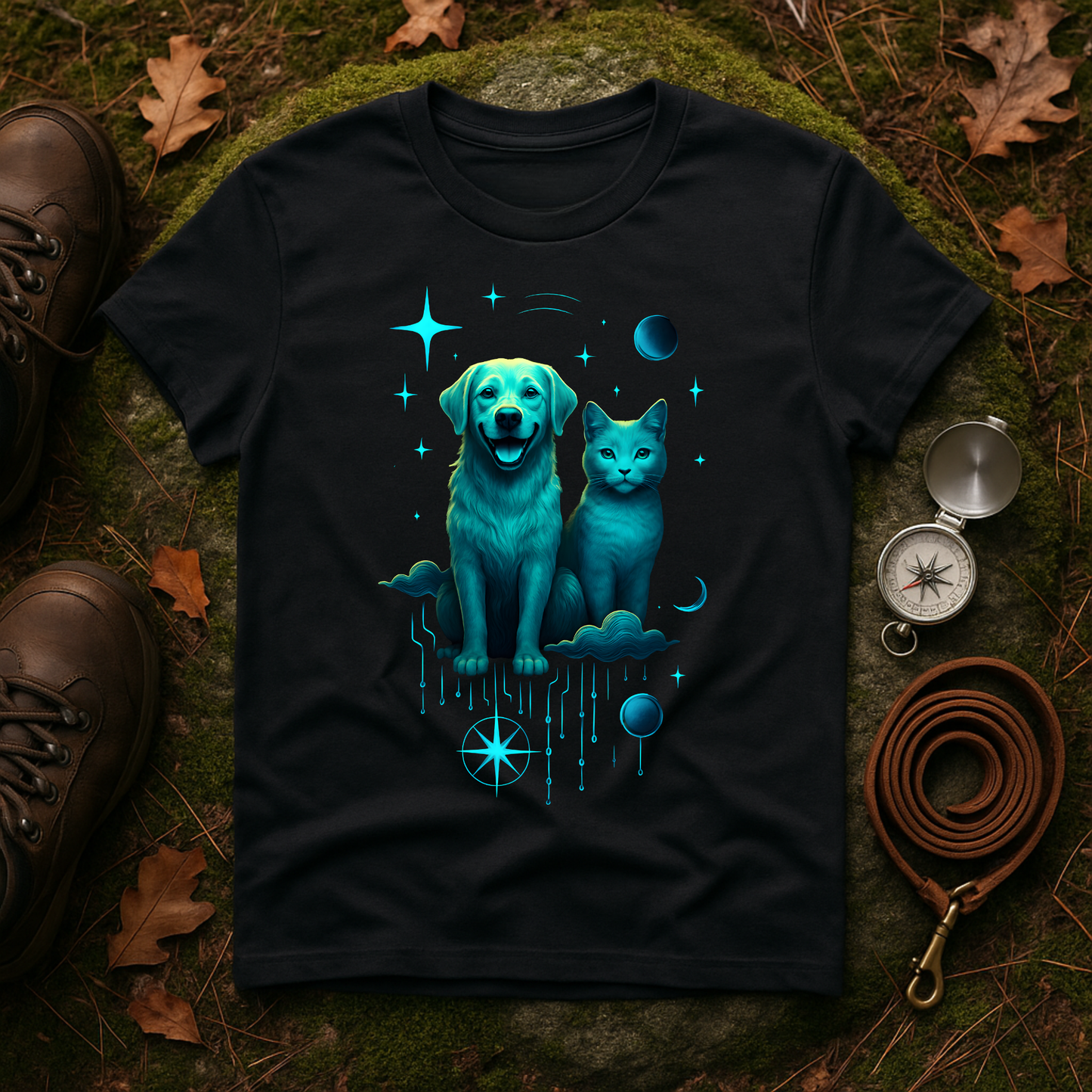 Celestial Dog and Cat Glow Space Pet Lover T-Shirt
