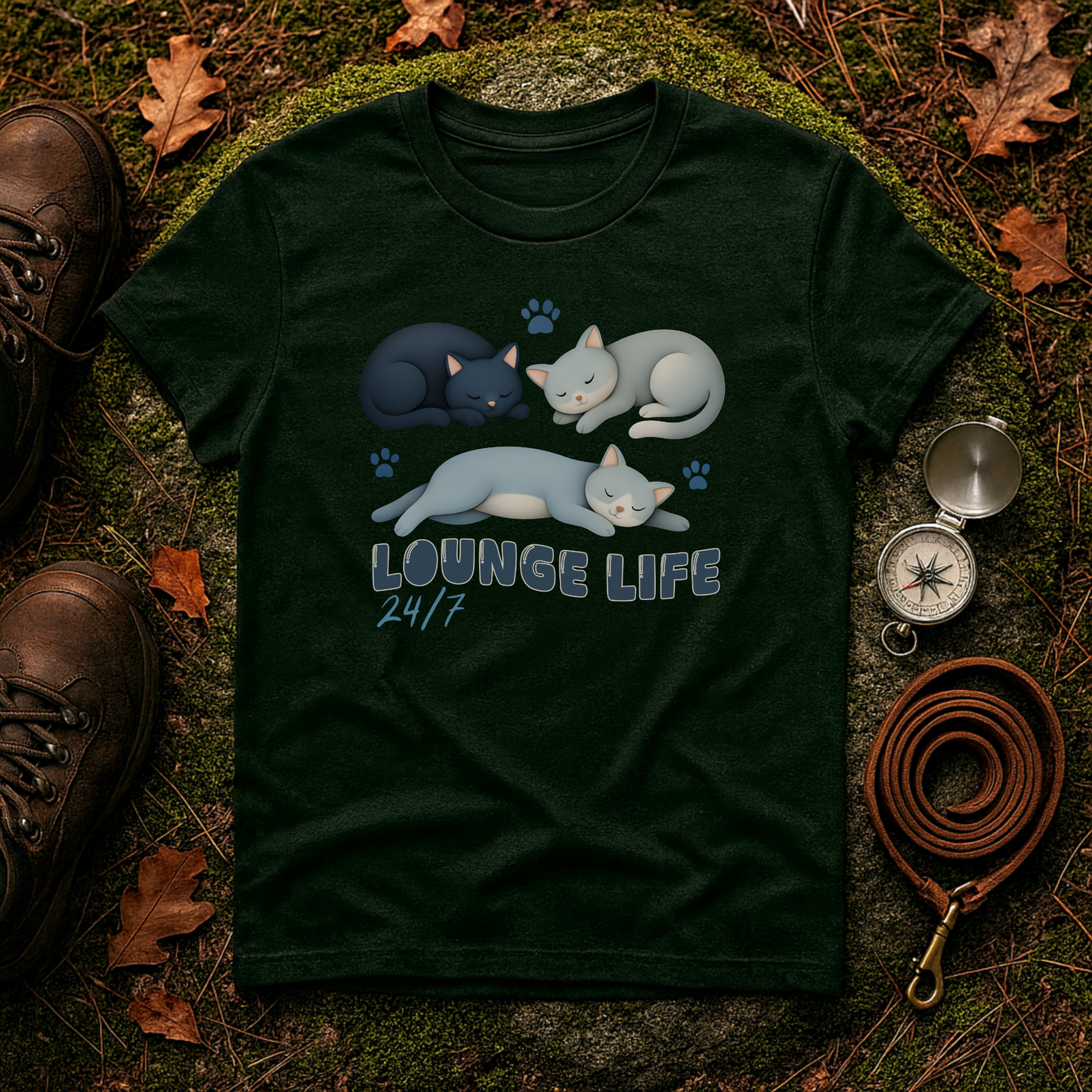 Lounge Life Cat T-Shirt | Funny Lazy Cats 24/7 Graphic Tee
