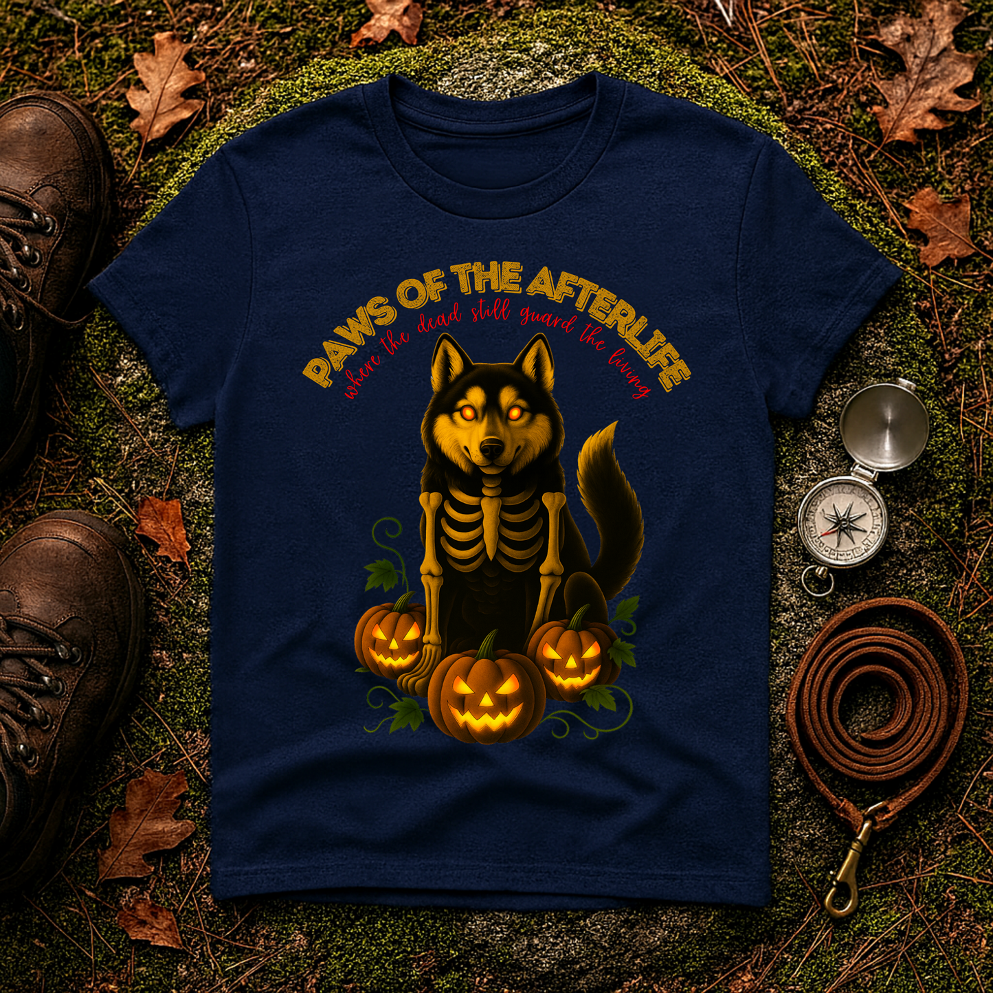 Paws of the Afterlife Husky Skeleton Halloween T-Shirt