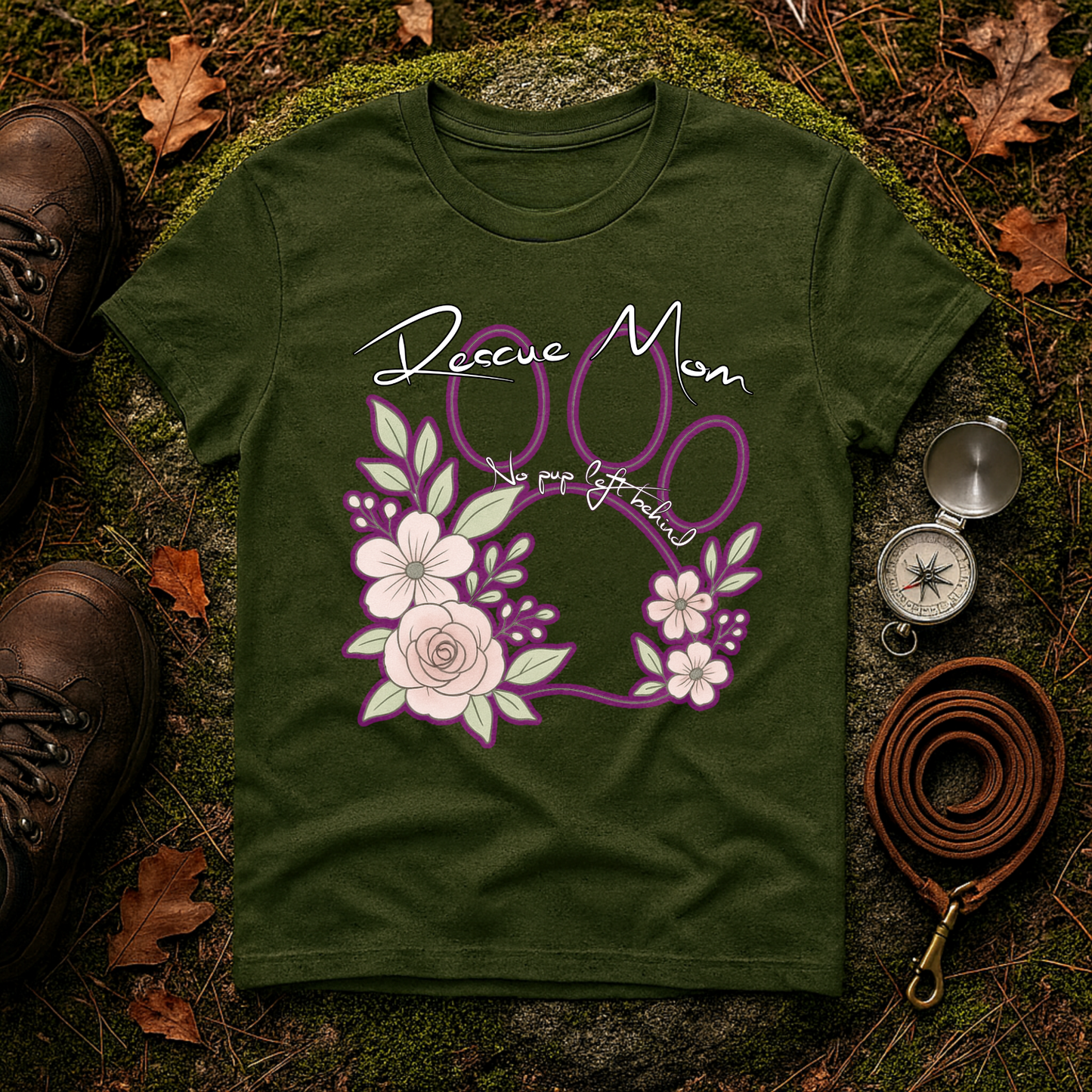Rescue Mom Floral Paw Print Tee – No Pup Left Behind