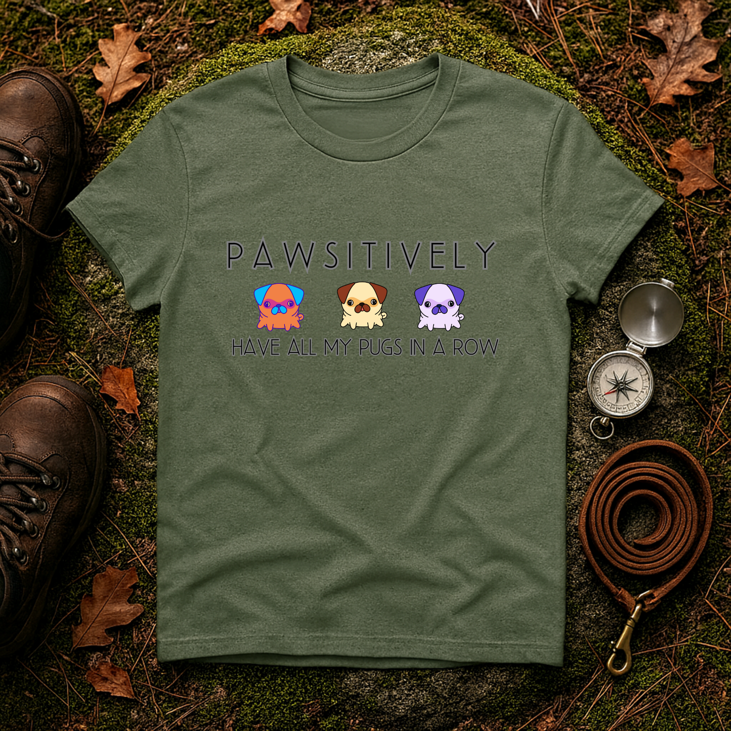 Funny Pug Shirt – Pawsitively All My Pugs in a Row Tee