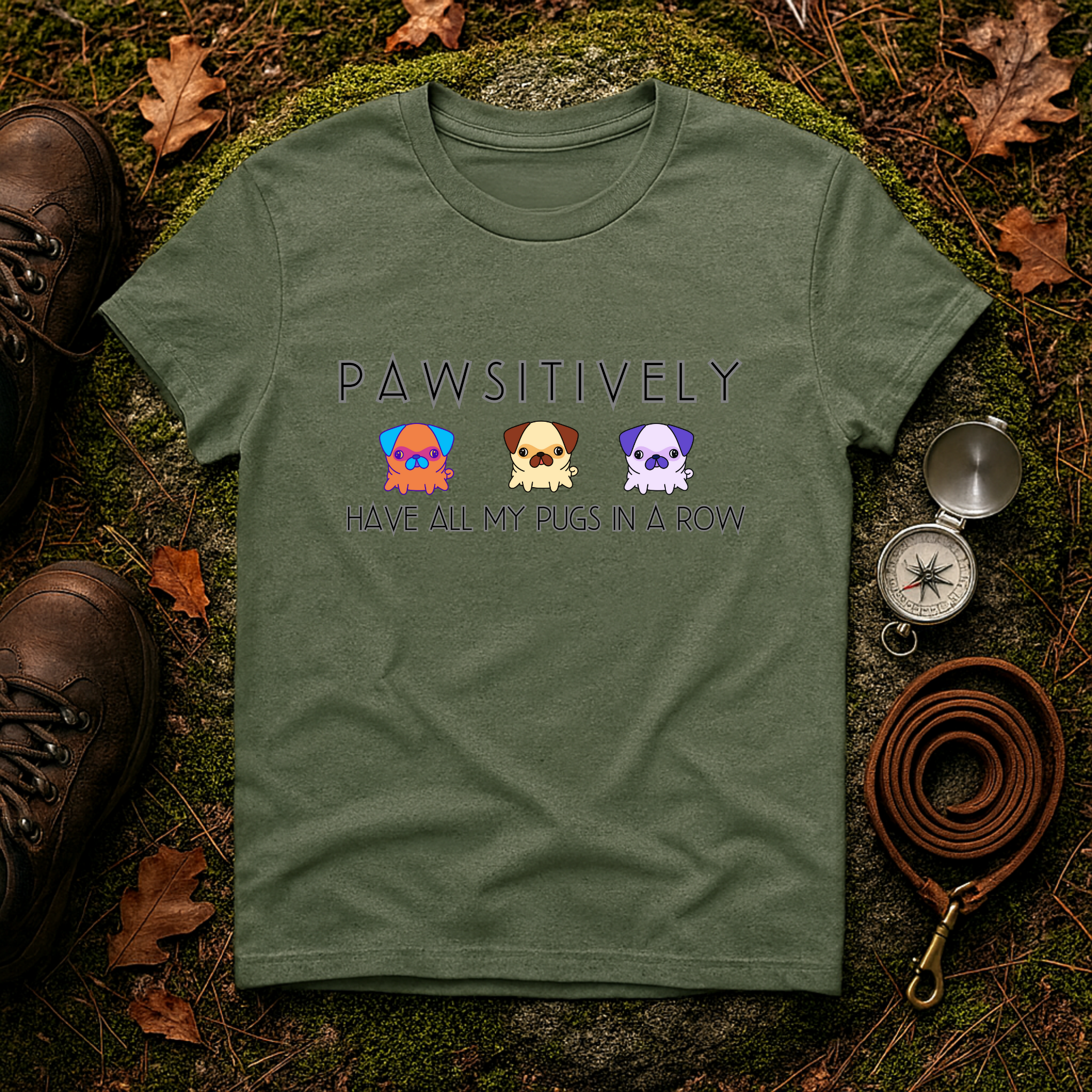 Pawsitively All My Pugs in a Row T-Shirt