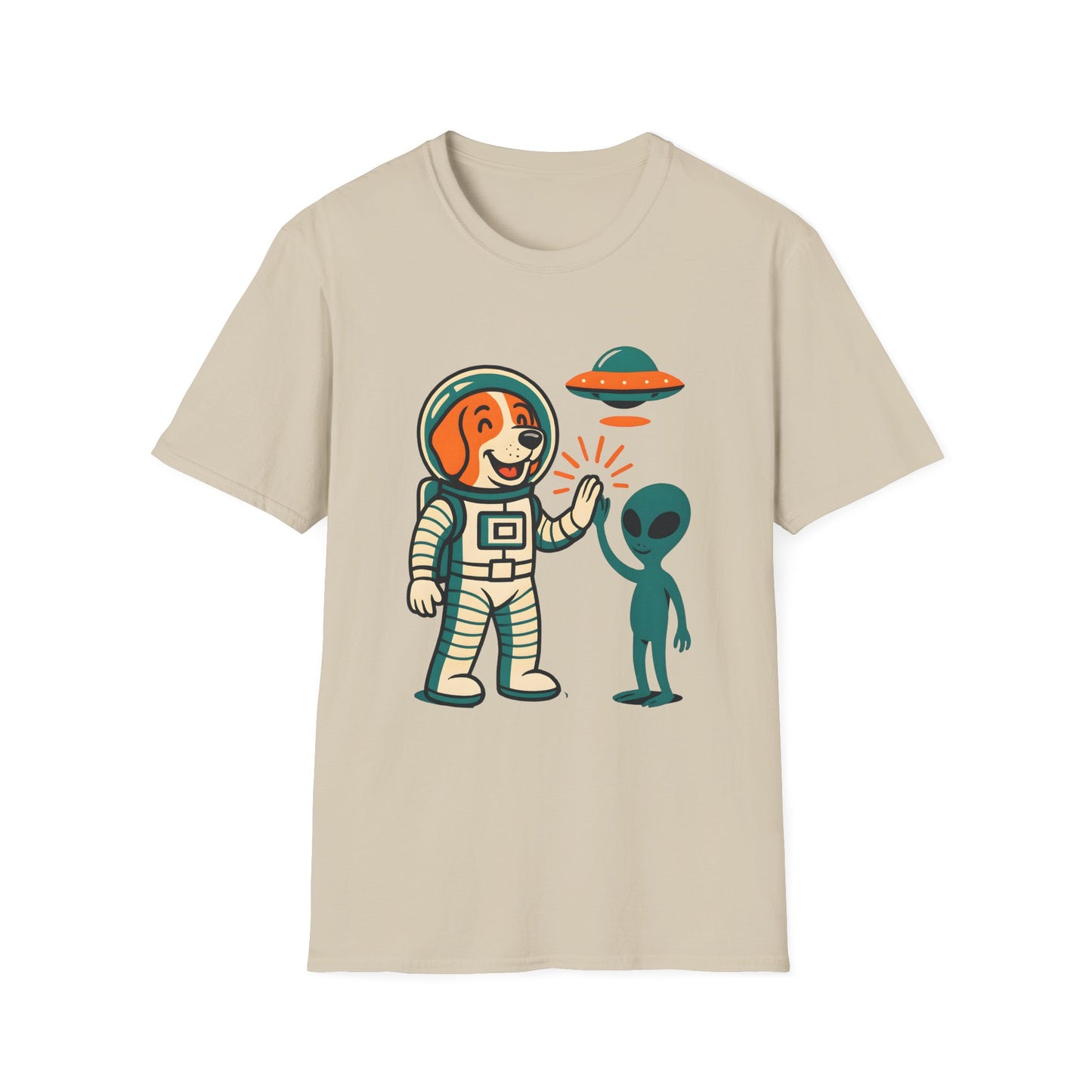 Alien High Five Dog T-Shirt – Funny Space Dog Tee for Animal Lovers, Casual Wear
