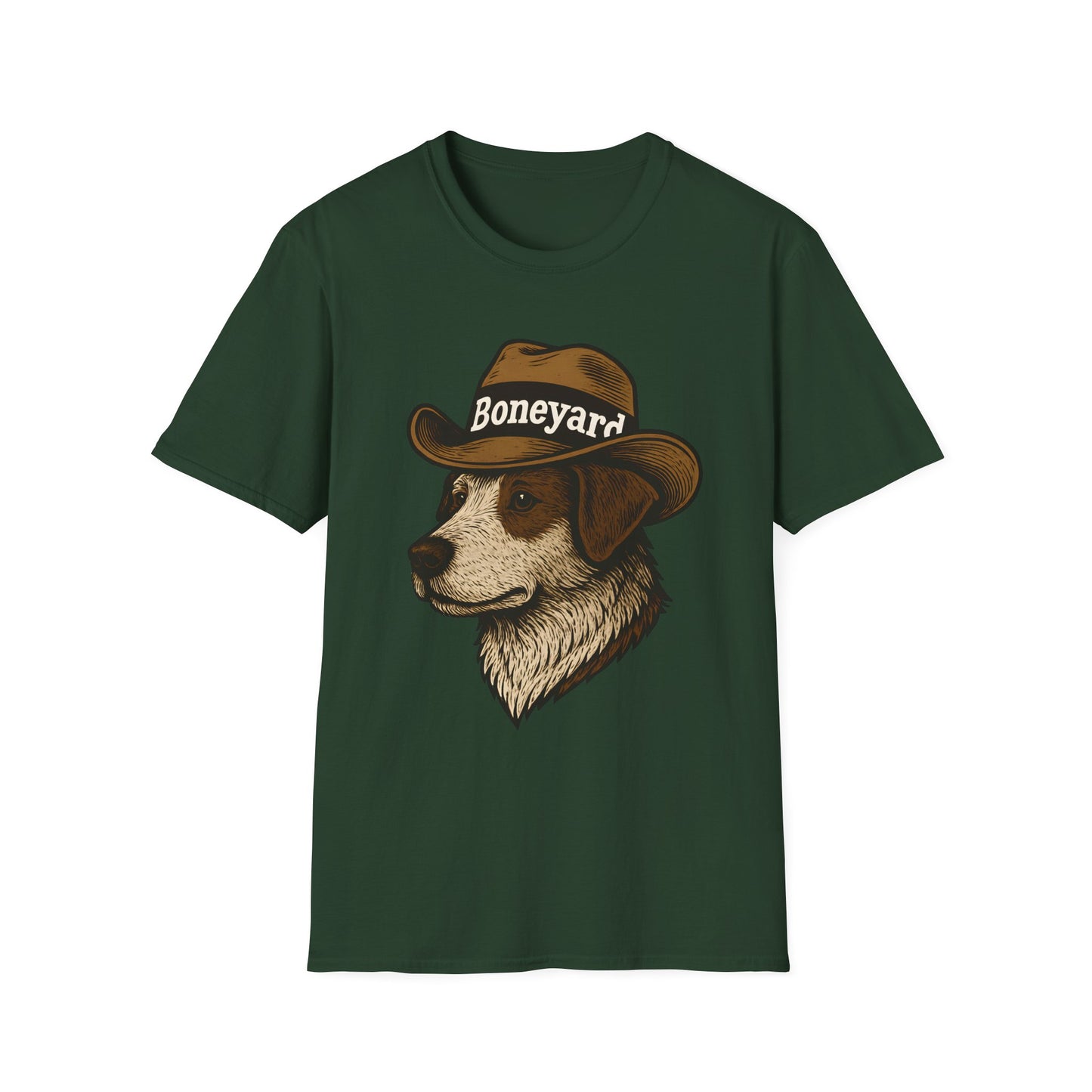 Cowboy Dog T-Shirt – Boneyard Western Pet Lover Tee, Unisex Soft style T-Shirt, Animal Lover Gift, Casual Wear, Pet Owner Apparel, Birthday Present