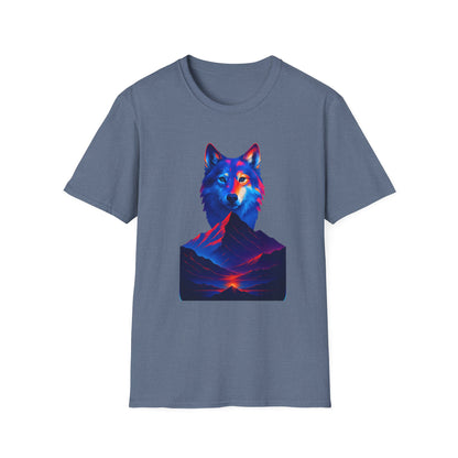Neon Wolf and Mountain Sunset Spirit Animal T-Shirt