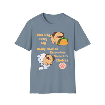 Taco-Themed T-Shirt, Perfect for Taco Lovers, Funny Gift for Foodies, Casual Wear, Pug Lover Shirt