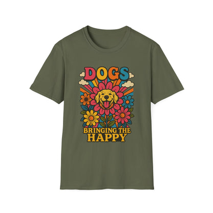 Dog Lovers Retro T-Shirt, Happy Dog Tee, Unisex Graphic Shirt, Gift for Dog Owners, Summer Casual Wear