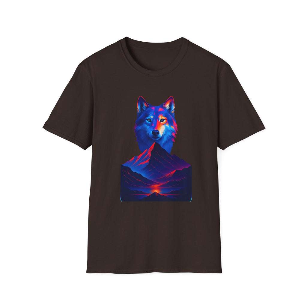 Neon Wolf and Mountain Sunset Spirit Animal T-Shirt