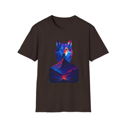 Neon Wolf and Mountain Sunset Spirit Animal T-Shirt