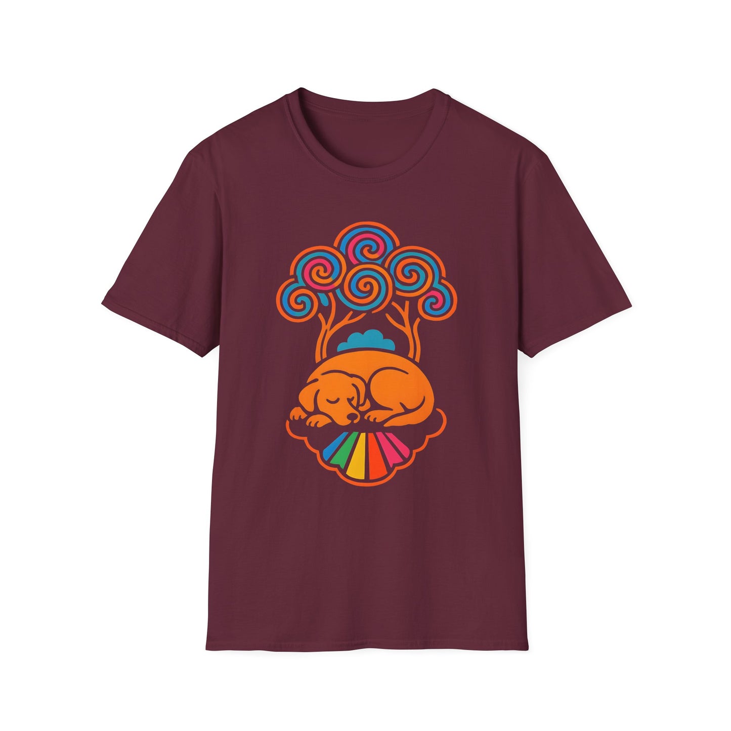 Colorful Sleeping Dog Trippy Tree Psychedelic T-Shirt , Comfortable Tee, Gift for Dog Lovers, Casual Style, Fun and Colorful Graphic