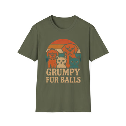Grumpy Fur Balls Funny Cat and Dog T-Shirt for Pet Lovers.Funny Animal Shirt, Gifts for Dog Owners, Cat Lover Apparel, Cute Pet Humor