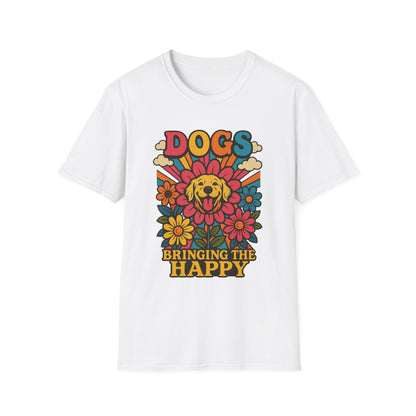 Dog Lovers Retro T-Shirt, Happy Dog Tee, Unisex Graphic Shirt, Gift for Dog Owners, Summer Casual Wear
