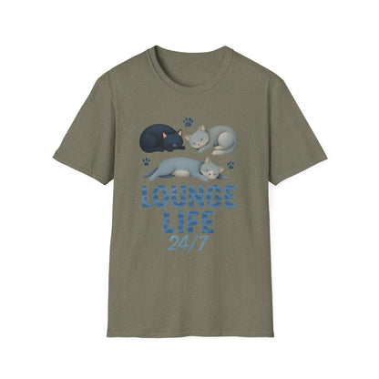 Lounge Life 24/7 Cute Sleeping Cats Funny T-Shirt,Gift for Cat Owners, Cat-Themed Apparel