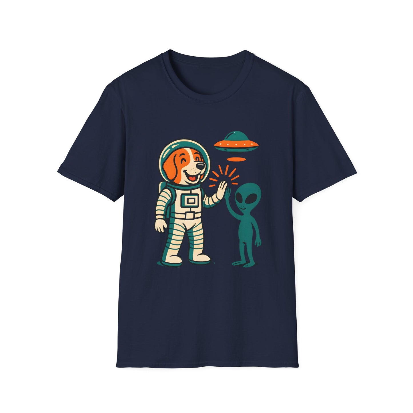 Alien High Five Dog T-Shirt – Funny Space Dog Tee for Animal Lovers, Casual Wear