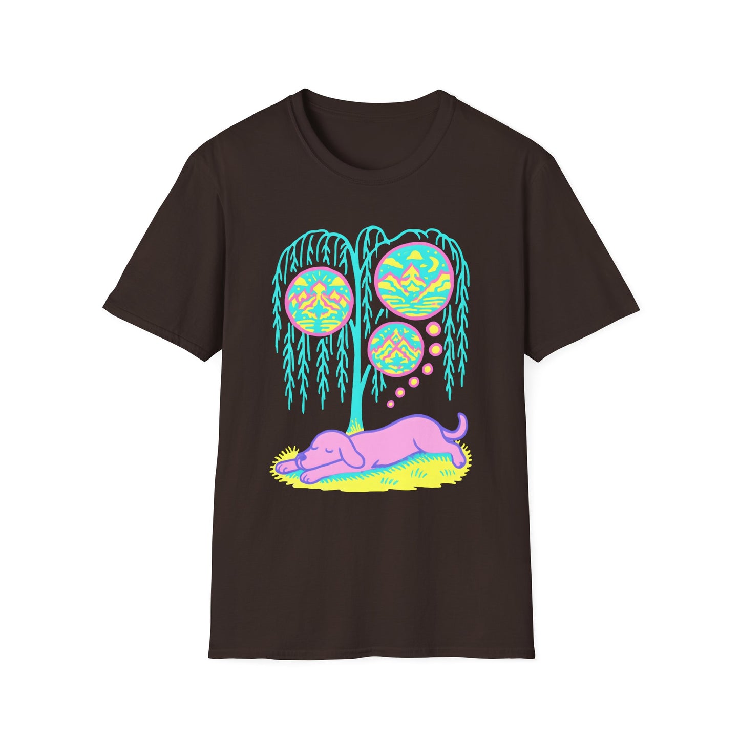 Vibrant Dreaming Dog Psychedelic Nature Art Colorful T-Shirt