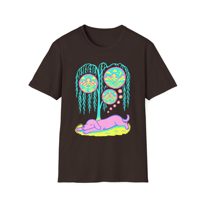 Vibrant Dreaming Dog Psychedelic Nature Art Colorful T-Shirt