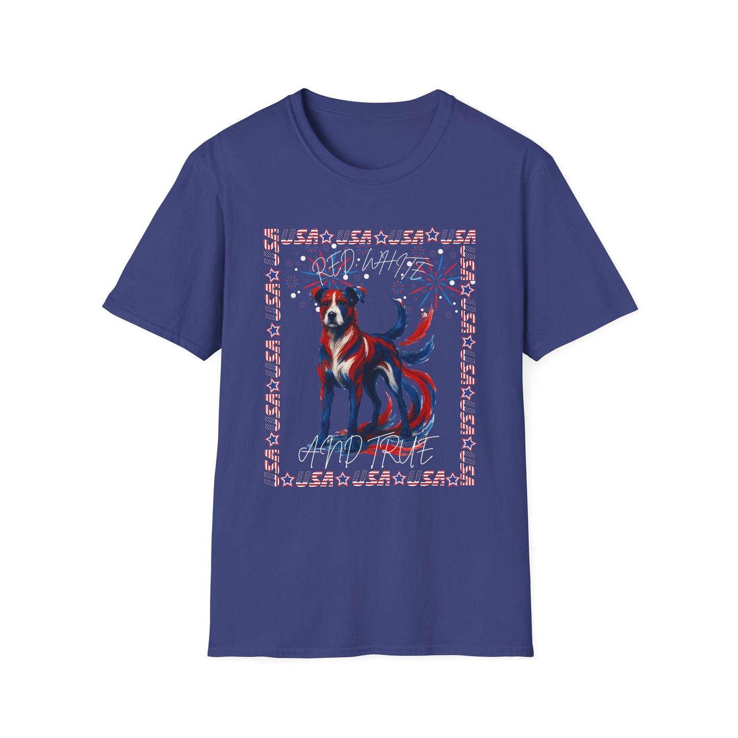 Patriotic Dog T-Shirt | Unisex Softstyle Tee | 4th of July | Casual Wear | Gift for Dog Lovers | Fun Summer Shirt