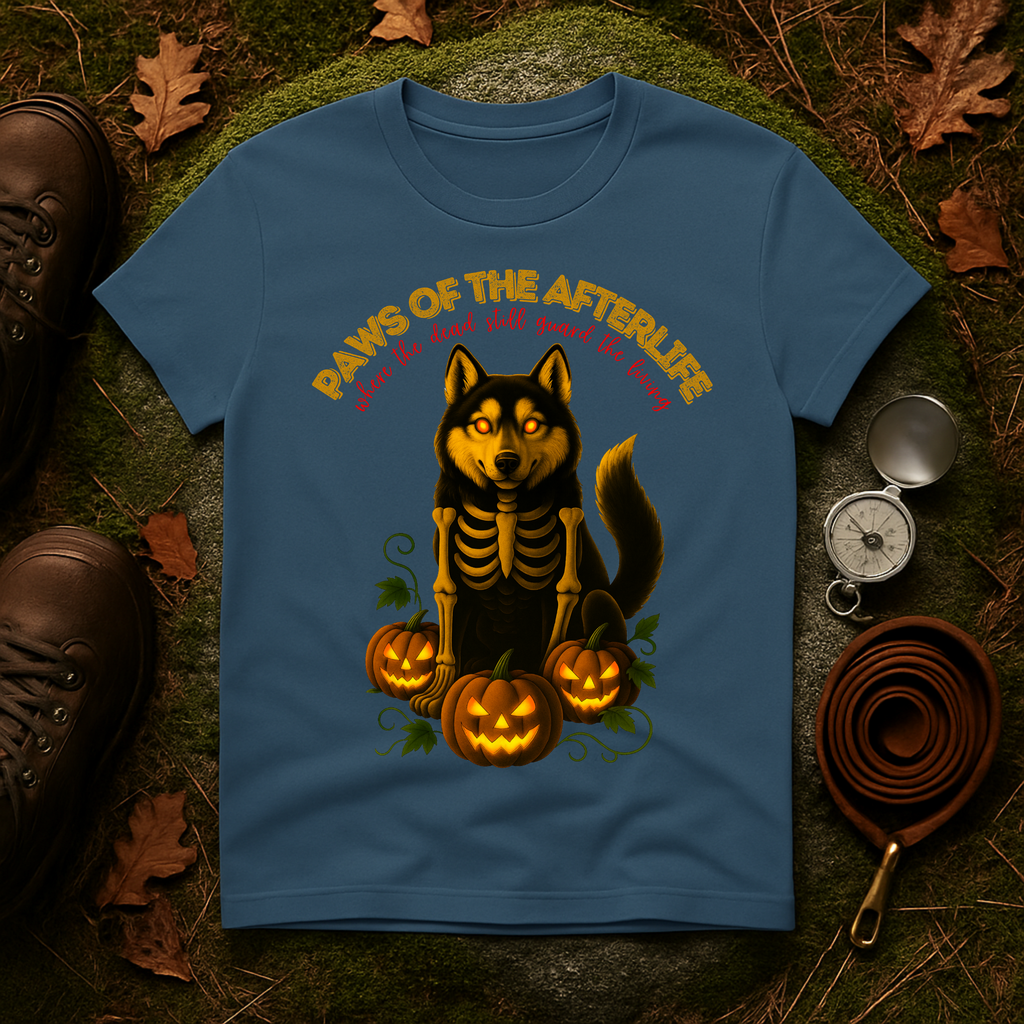 Paws of the Afterlife Husky Skeleton Halloween T-Shirt