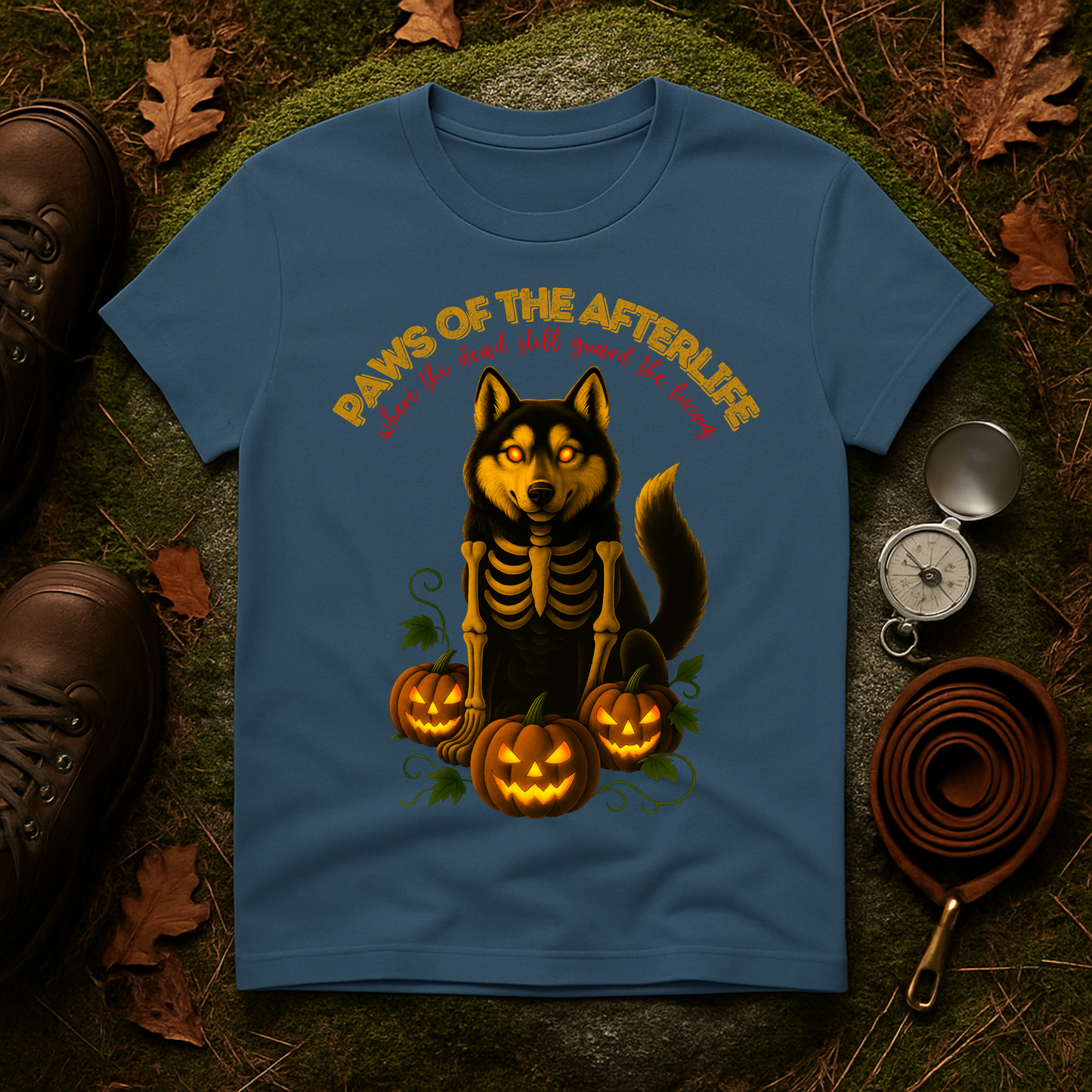 Paws of the Afterlife Husky Skeleton Halloween T-Shirt