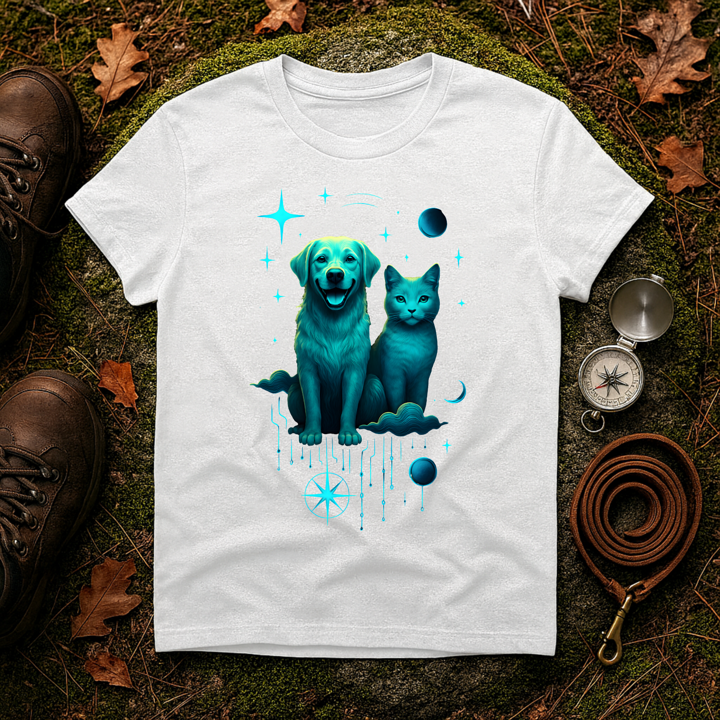 Celestial Dog and Cat Glow Space Pet Lover T-Shirt
