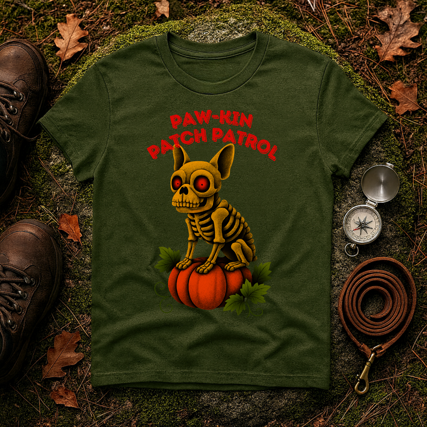 Paw-kin Patch Patrol Skeleton Frenchie Halloween T-Shirt