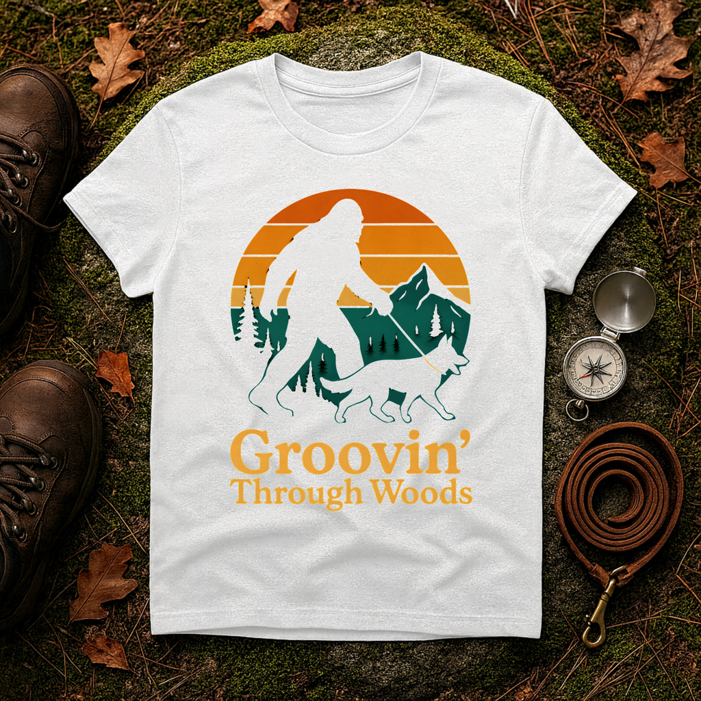 Bigfoot Groovin Through Woods T-Shirt