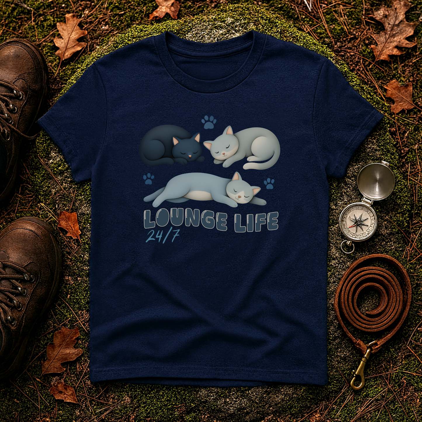 Lounge Life Cat T-Shirt | Funny Lazy Cats 24/7 Graphic Tee